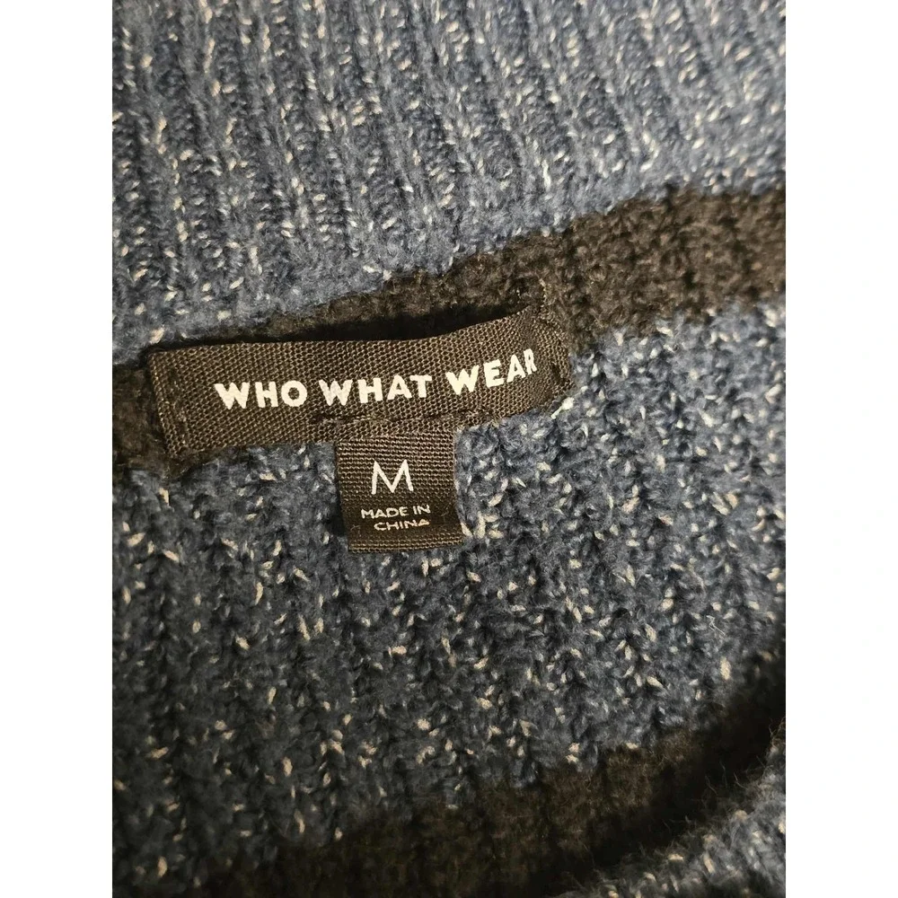 Who What Wear Cardigan‎ Womens Size M Blue Black Striped Buttons Detail Sweater